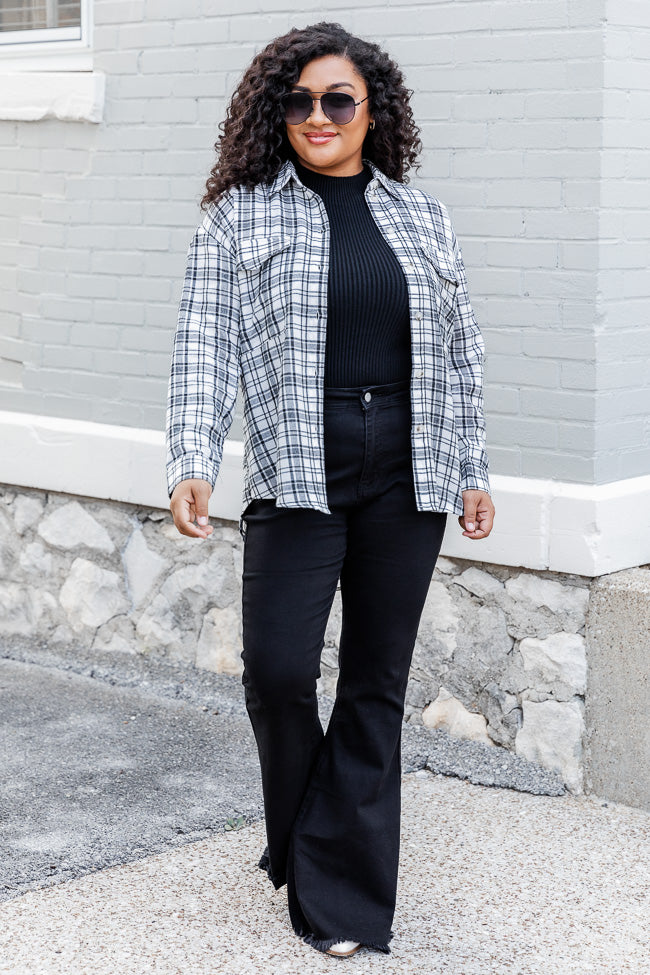All I Ever Wanted Ivory Plaid Button Front Blouse FINAL SALE