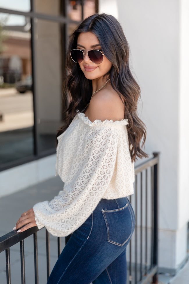 Now's Your Time Cream Lace Off The Shoulder Blouse