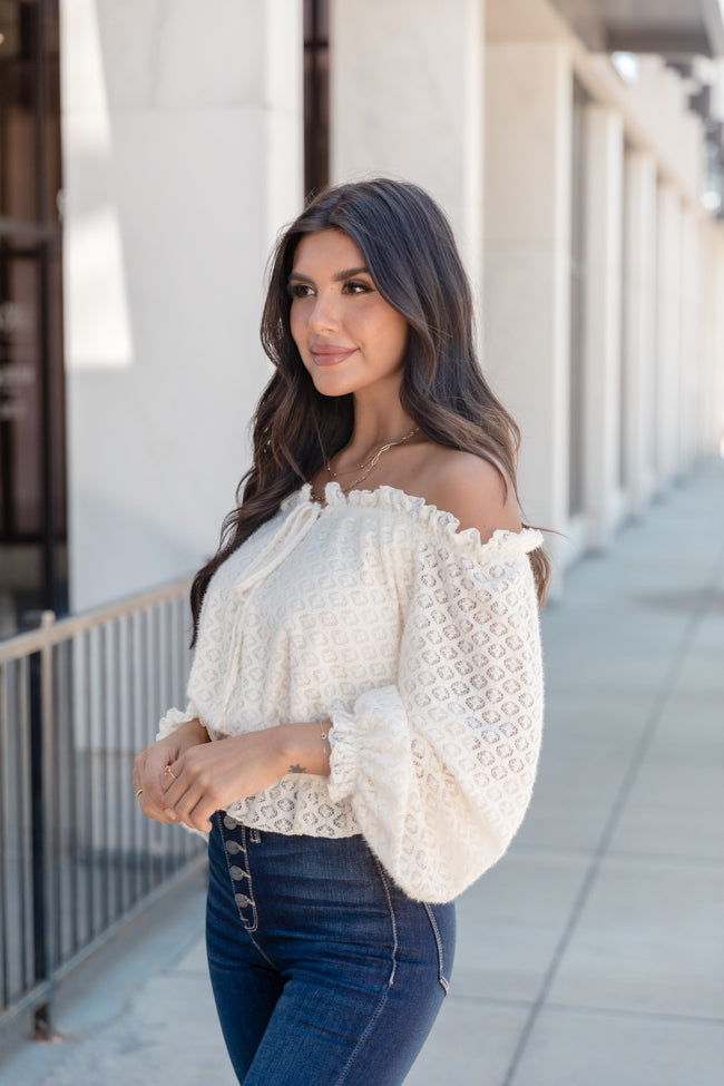 Now's Your Time Cream Lace Off The Shoulder Blouse – Pink Lily