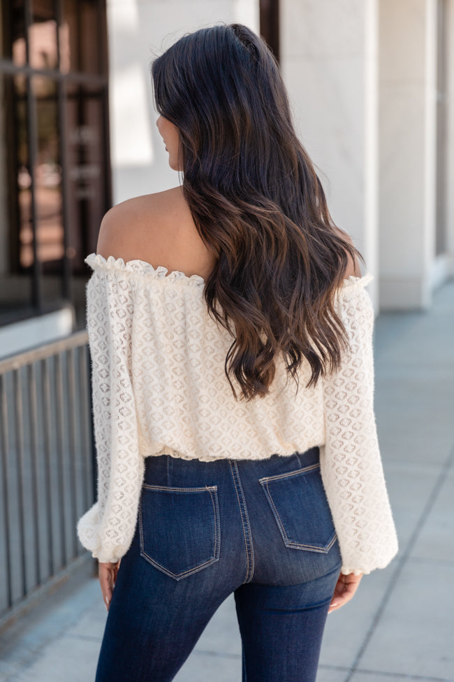 Now's Your Time Cream Lace Off The Shoulder Blouse