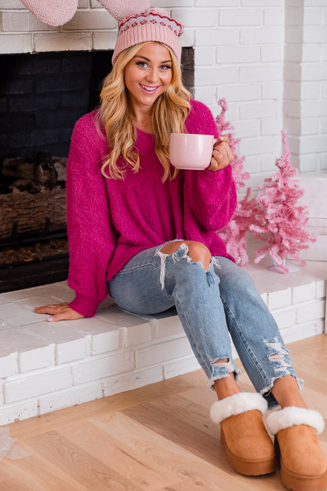 Soft And Sweet Pink Textured Relaxed Fit Sweater