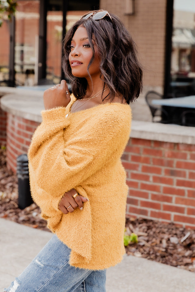 Soft And Sweet Mustard Textured Relaxed Fit Sweater FINAL SALE