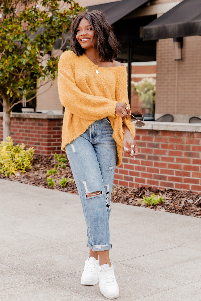 Soft And Sweet Mustard Textured Relaxed Fit Sweater FINAL SALE