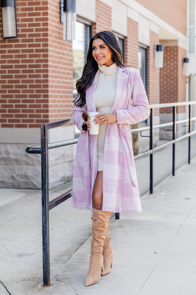 Pink cheap plaid coat