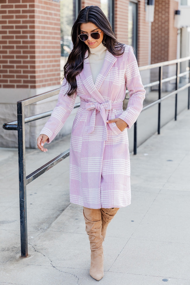 Maybe One Day Soon Pink Belted Plaid Coat