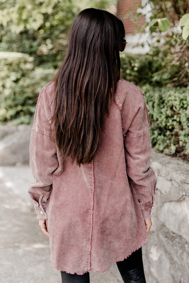 Never Know What Happens Brown Acid Washed Cord Shacket FINAL SALE