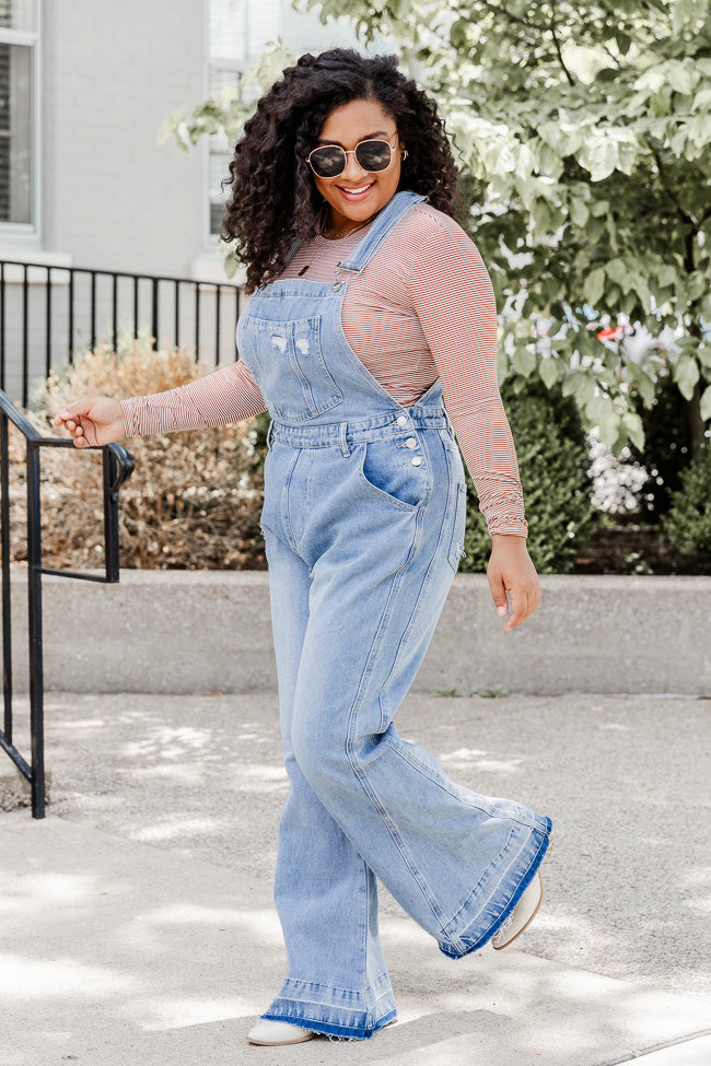 Many Moments Medium Wash Flared Overalls FINAL SALE