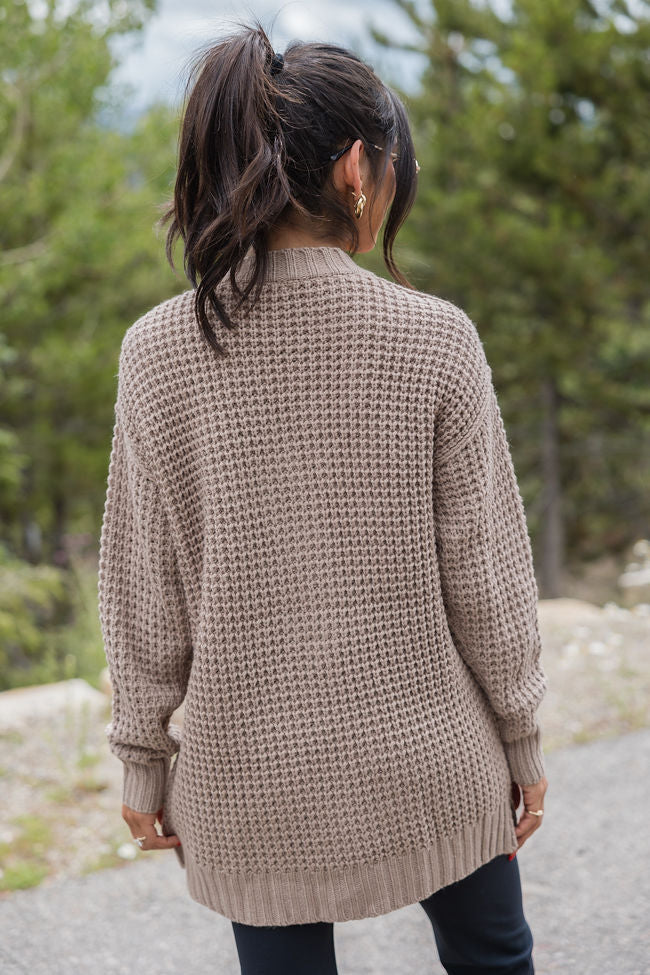 Just Keep Going Mocha Henley Waffle Sweater SALE