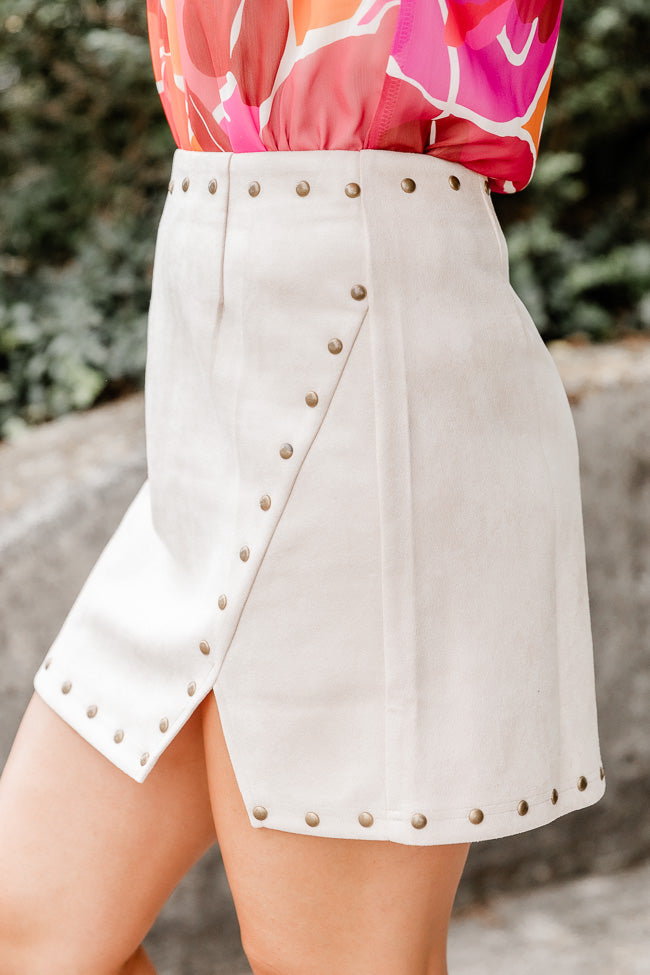 Your Turn Beige Studded Mini Skirt FINAL SALE
