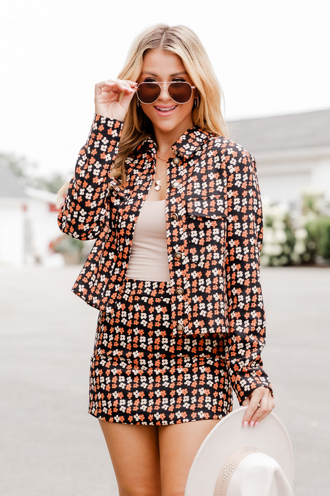 It's Time To Go Black And Brown Floral Print Cord Jacket FINAL SALE