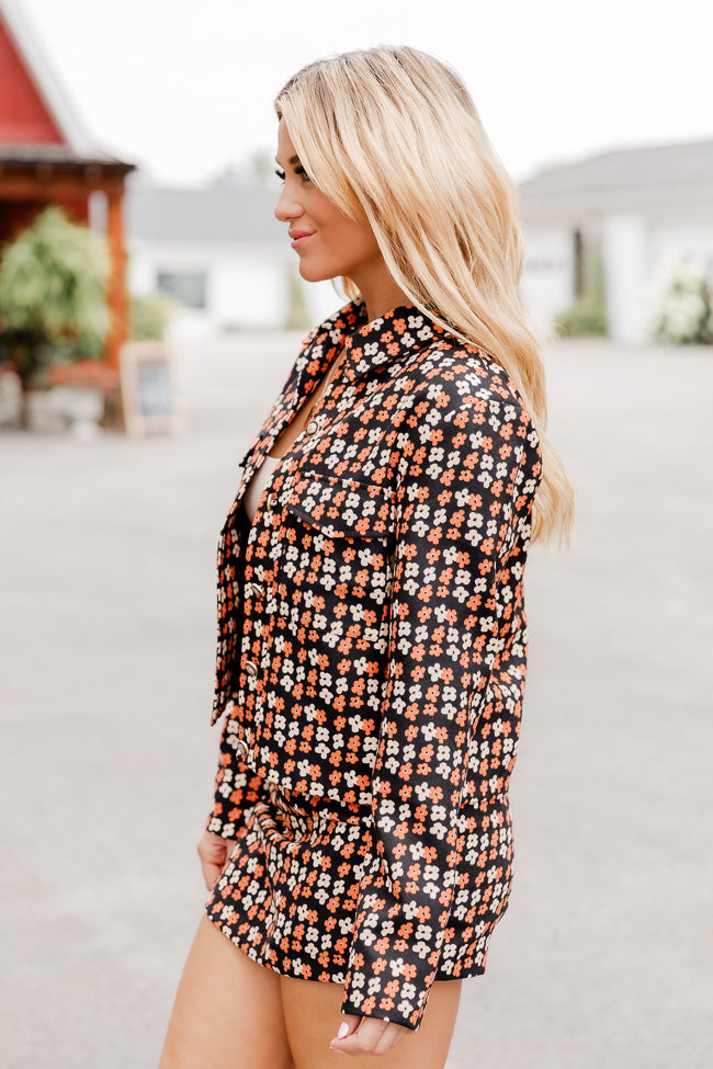 It's Time To Go Black And Brown Floral Print Cord Jacket FINAL SALE