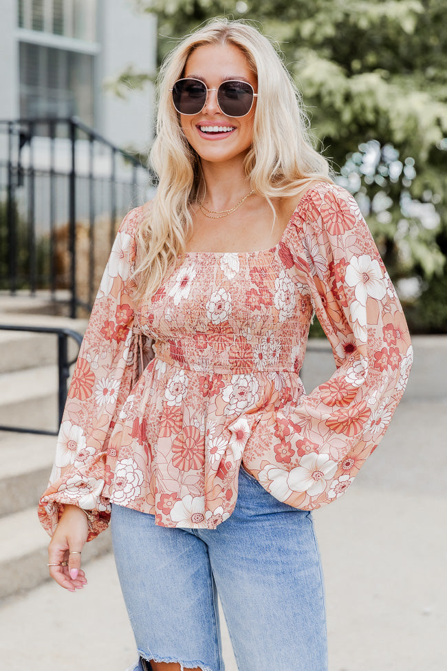 Know When It's Love Terracotta Smocked Bust Floral Blouse FINAL SALE