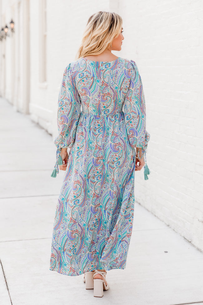 We've Been Here Before Blue Paisley Long Sleeve Maxi Dress FINAL SALE