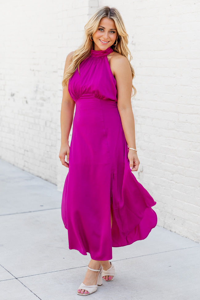 Hot pink best sale satin midi dress