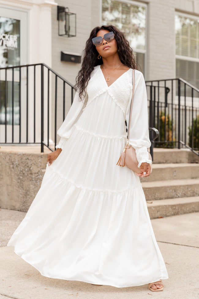 Find Yourself Cream Long Sleeve Ruffle Trim Maxi Dress FINAL SALE