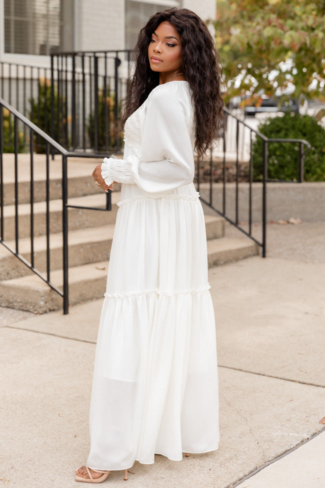 White ruffle shop trim dress