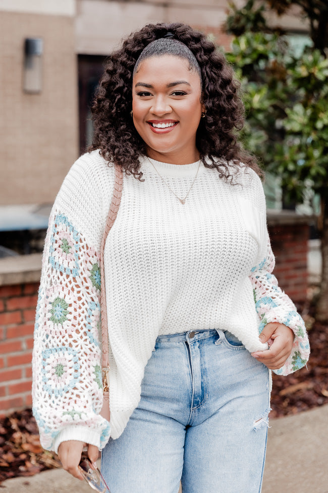 Wanna Be With You Ivory Multi Crochet Sleeve Sweater – Pink Lily