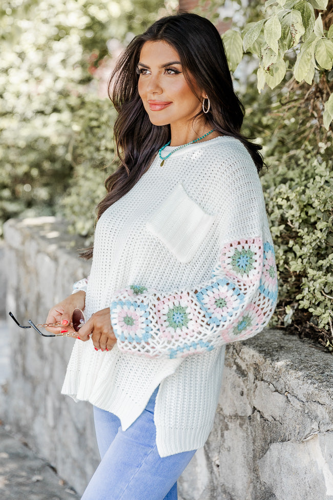 Wanna Be With You Ivory Multi Crochet Sleeve Sweater