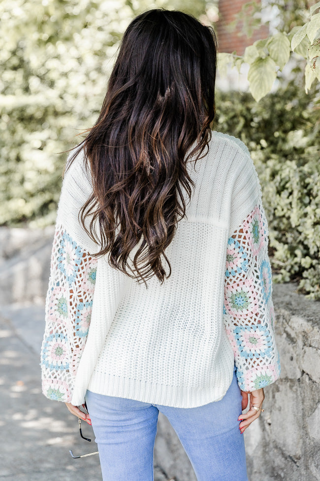 Wanna Be With You Ivory Multi Crochet Sleeve Sweater