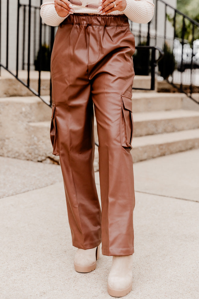 A Little While Longer  Chocolate Faux Leather Cargo Pants FINAL SALE