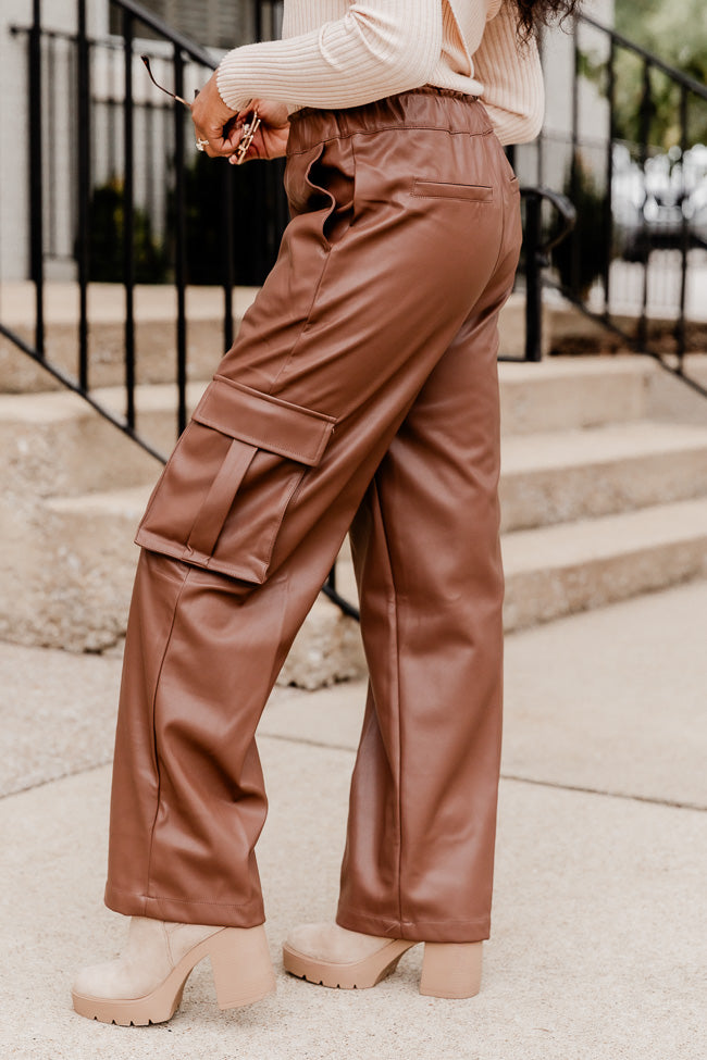 A Little While Longer Chocolate Faux Leather Cargo Pants FINAL SALE – Pink  Lily