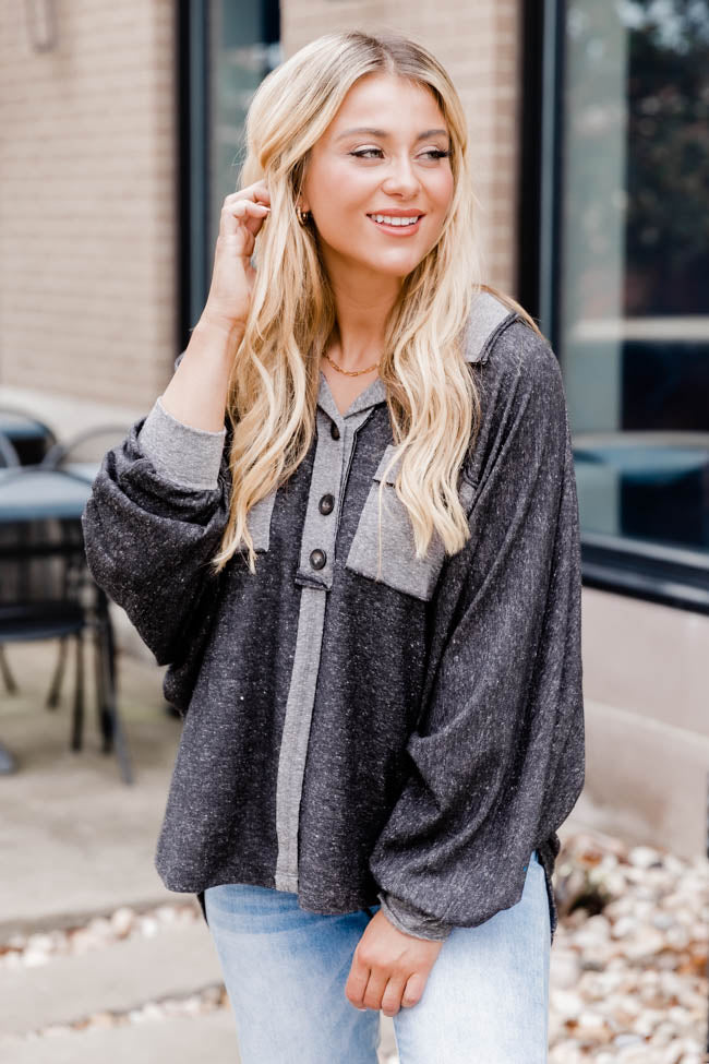 Don't Wait Anymore Charcoal Henley Top FINAL SALE