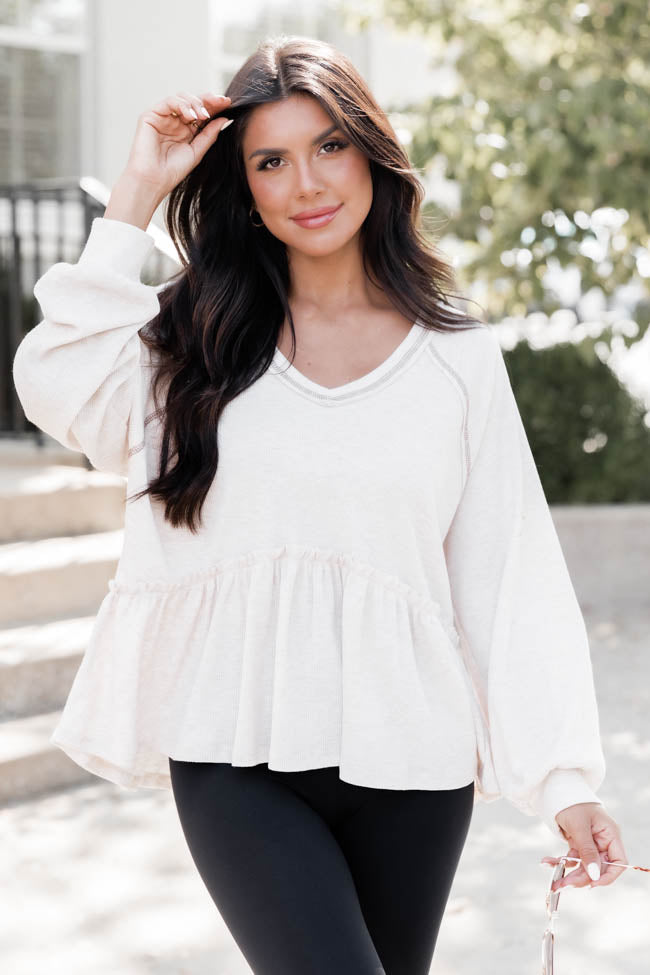 Much To Do Oatmeal Peplum Top FINAL SALE – Pink Lily