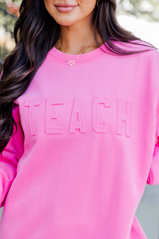 Teach Embossed Logo Power Pink Graphic Sweatshirt