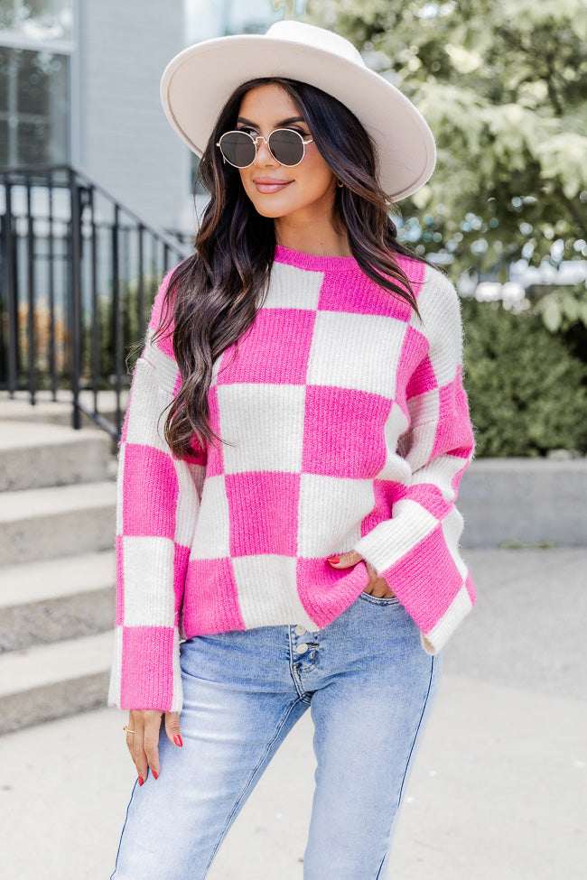 Best Behavior Pink Checkered Sweater