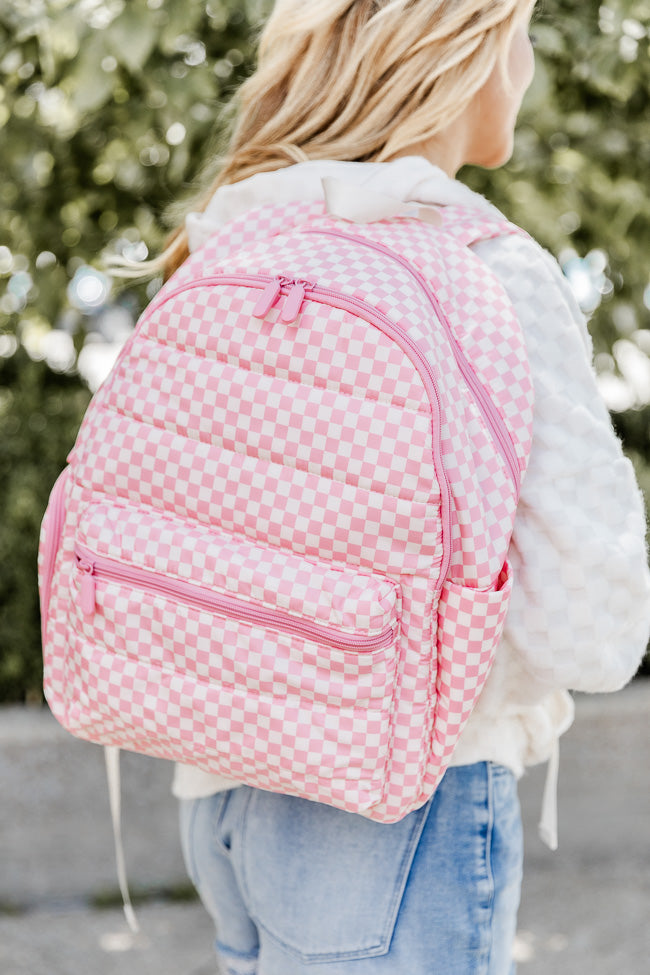Pink Checkered Travel Backpack