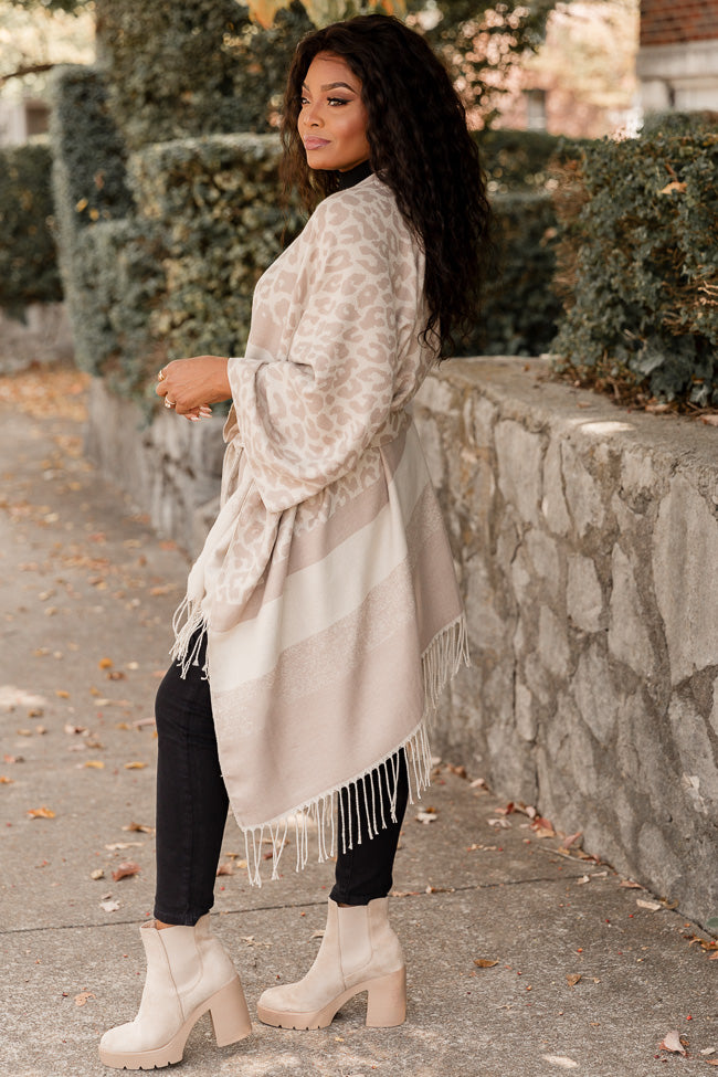 Right Things To Say Beige Leopard Belted Poncho