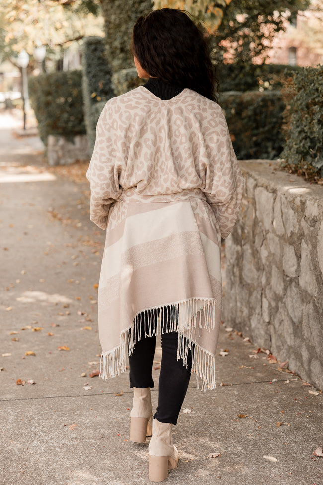 Right Things To Say Beige Leopard Belted Poncho