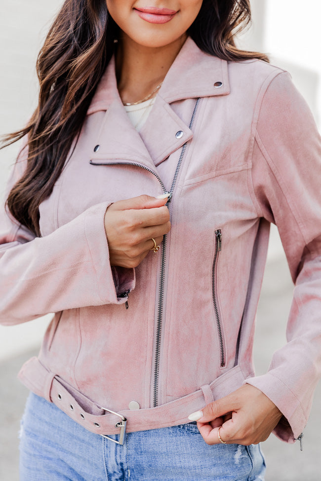 Pink faux outlet suede moto jacket