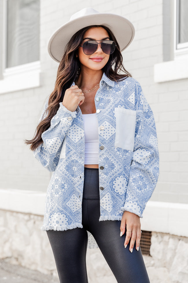 Another Day Ahead Ivory And Blue Paisley Shacket