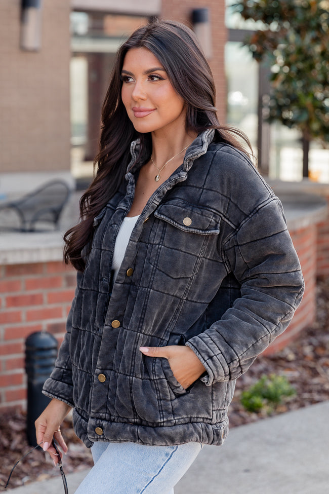 Take The Long Way Black Acid Wash Quilted Jacket