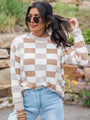 Sweet Truth Tan Fuzzy Checkered Sweater FINAL SALE