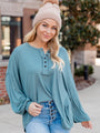 Carefree Days Teal Henley Knit Long Sleeve Top FINAL SALE