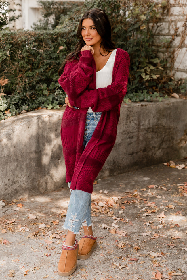 Red long cheap cardigan outfit