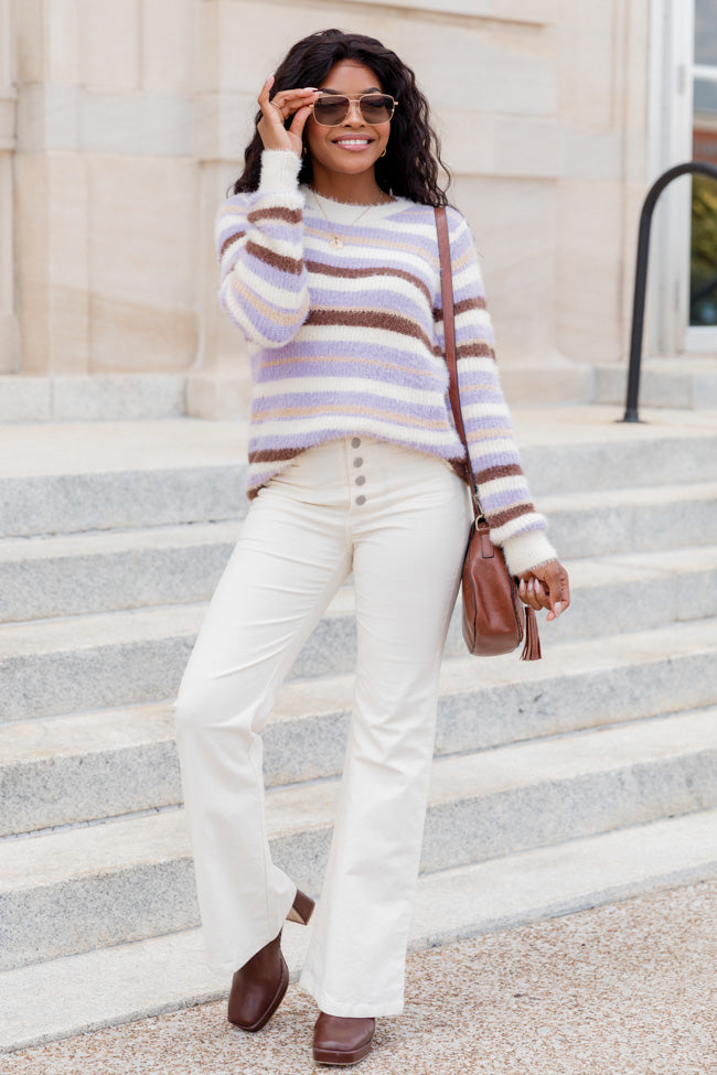 Trying Everything Purple And Brown Fuzzy Striped Sweater