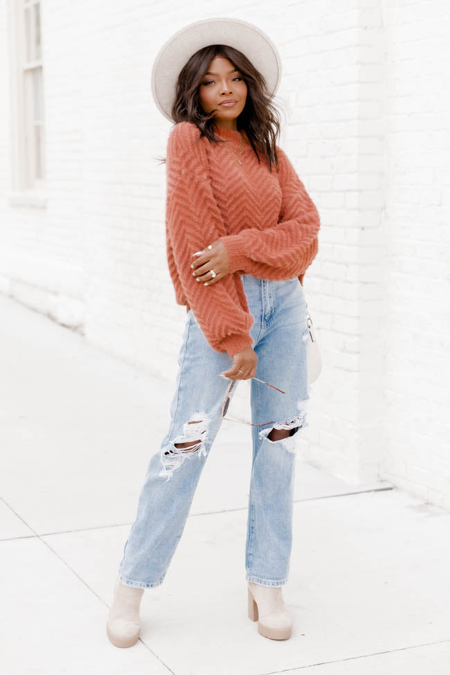 All That You Are Rust Fuzzy Herringbone Sweater FINAL SALE