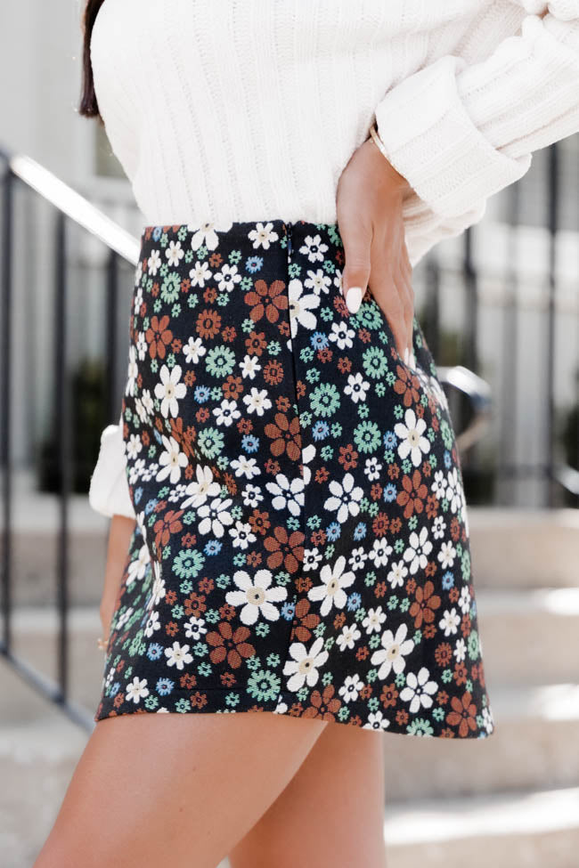 Forever And Always Black Multi Textured Floral Mini Skirt FINAL SALE