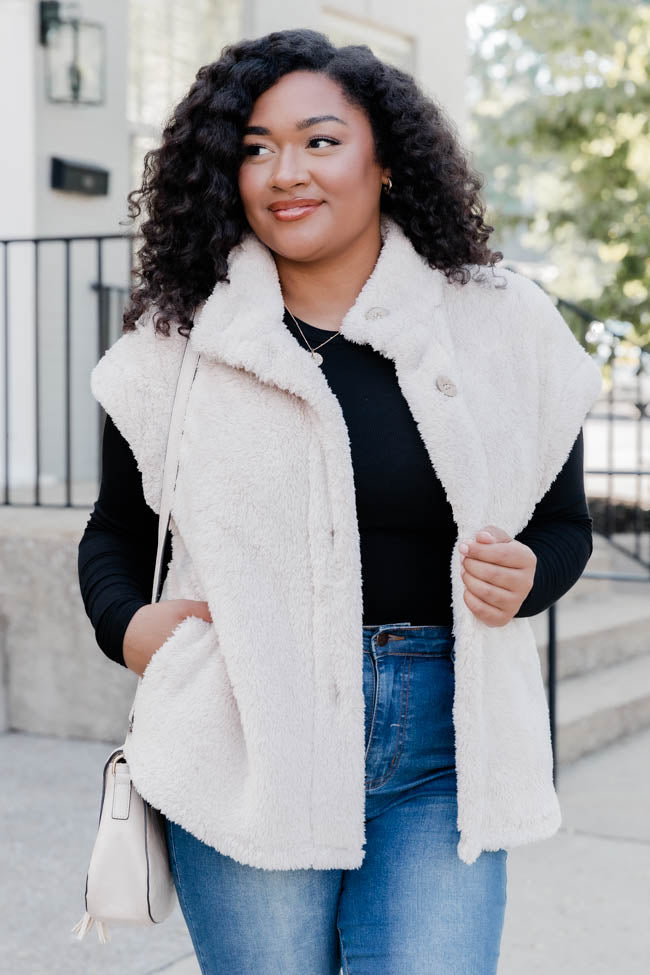 Point It Out Taupe Oversized Sherpa Vest