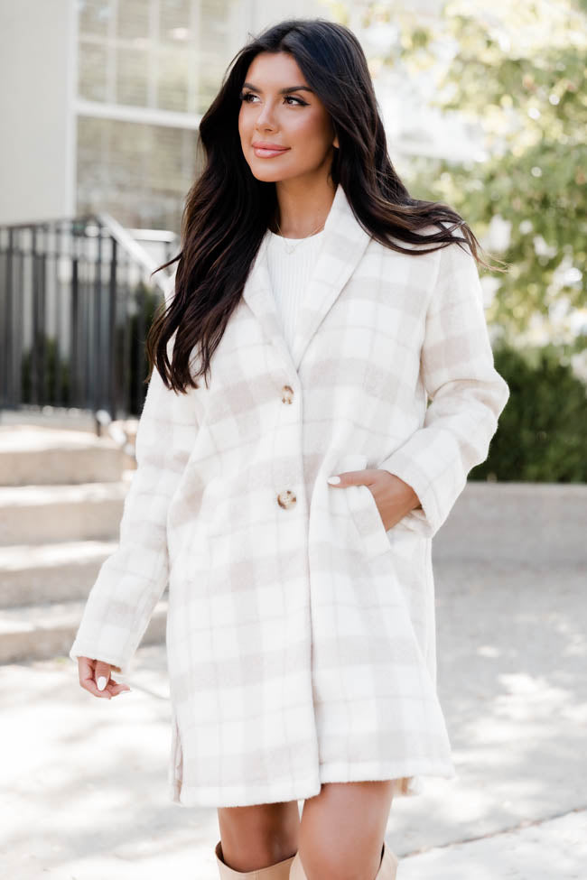 Get On Board Lily – Pink Coat Plaid Beige