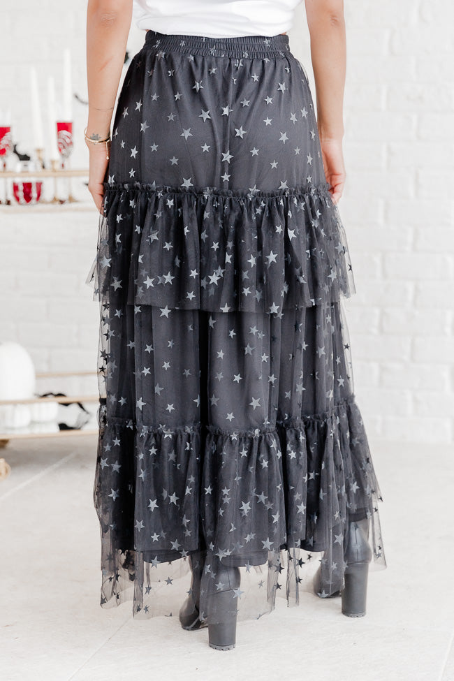 California Dreaming Black Star Tulle Maxi Skirt
