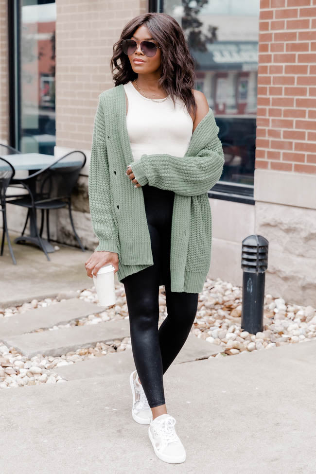 Oversized sweater with leggings  Outfits with leggings, Olive leggings,  Green leggings outfit