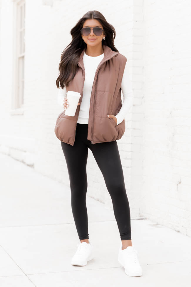 Eyes on You Taupe Brown Puffer Vest, Medium - The Mint Julep Boutique | Women's Boutique Clothing