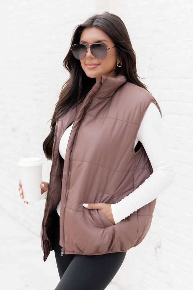 My Eyes On You Brown Oversized Puffer Vest