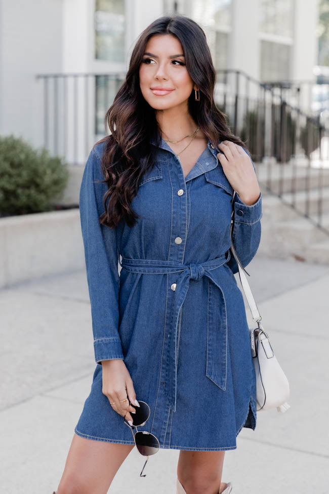 Enriquetta Mini Dress - Cotton Denim Long Sleeve Button Up Dress in Blue |  Showpo USA