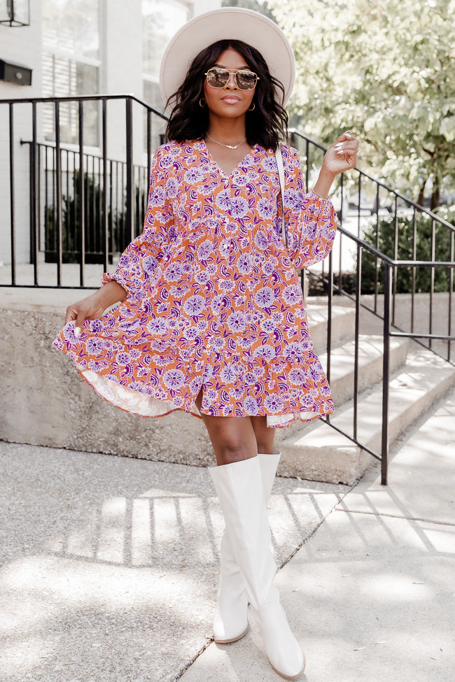 Can't Hardly Wait Purple and Orange Floral Babydoll Dress FINAL SALE