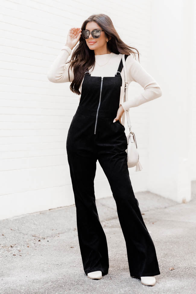 Perfect For You Black Corded Zip Up Overalls FINAL SALE